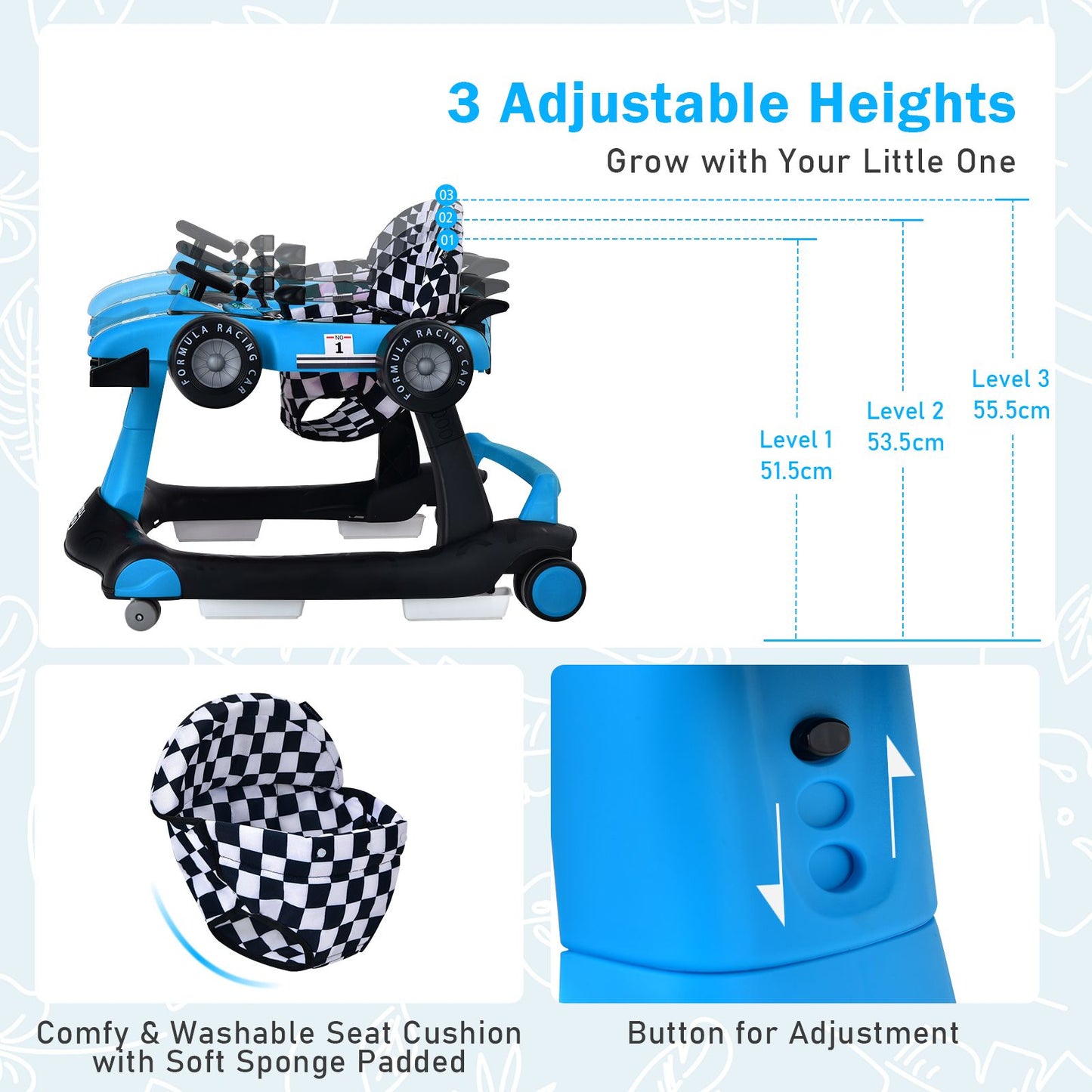 4-In-1 Baby Push Walker with Adjustable Height and Speed