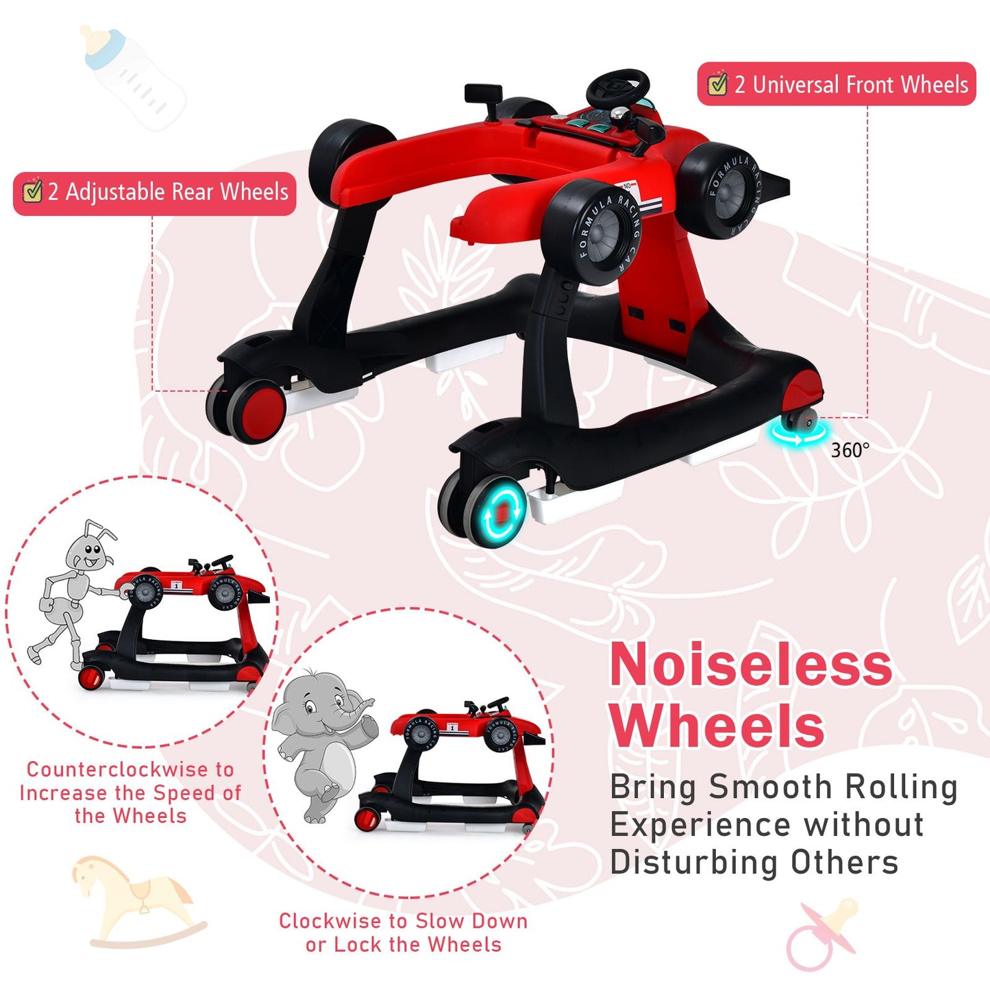 4-In-1 Baby Push Walker with Adjustable Height and Speed