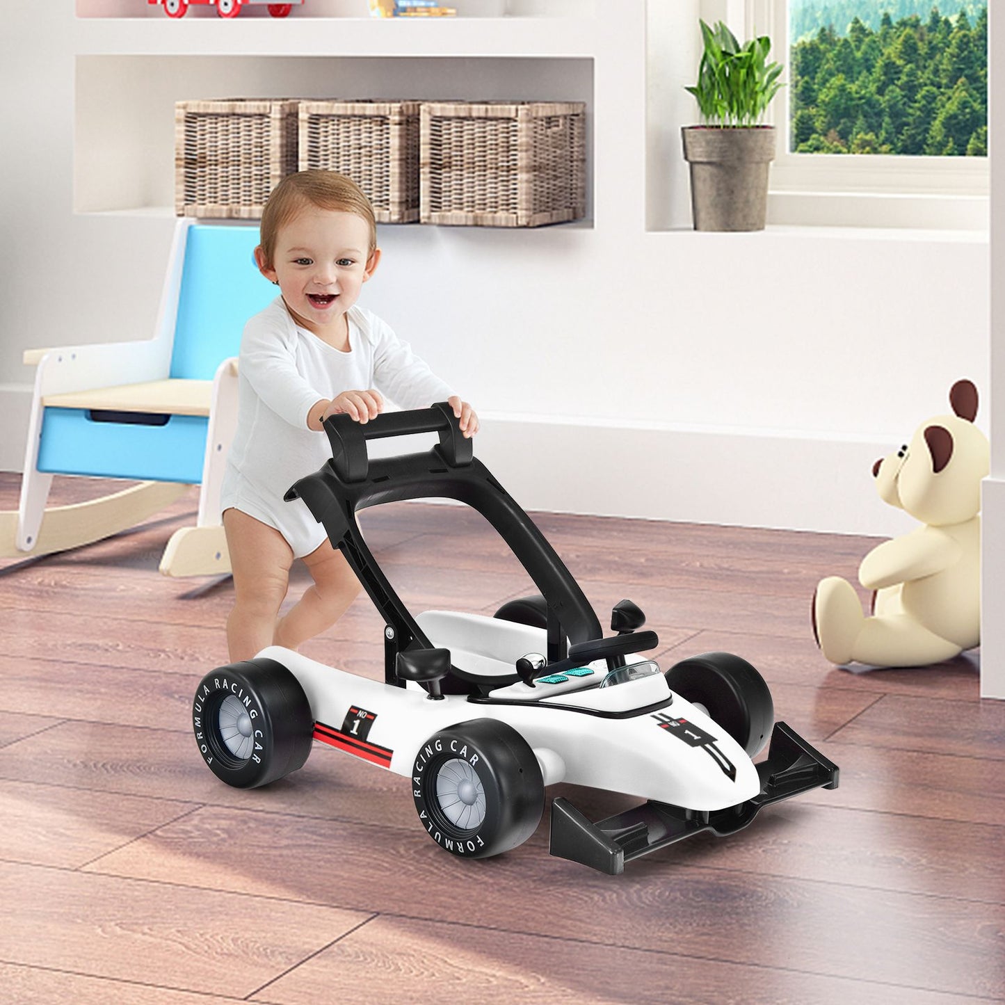 4-In-1 Baby Push Walker with Adjustable Height and Speed