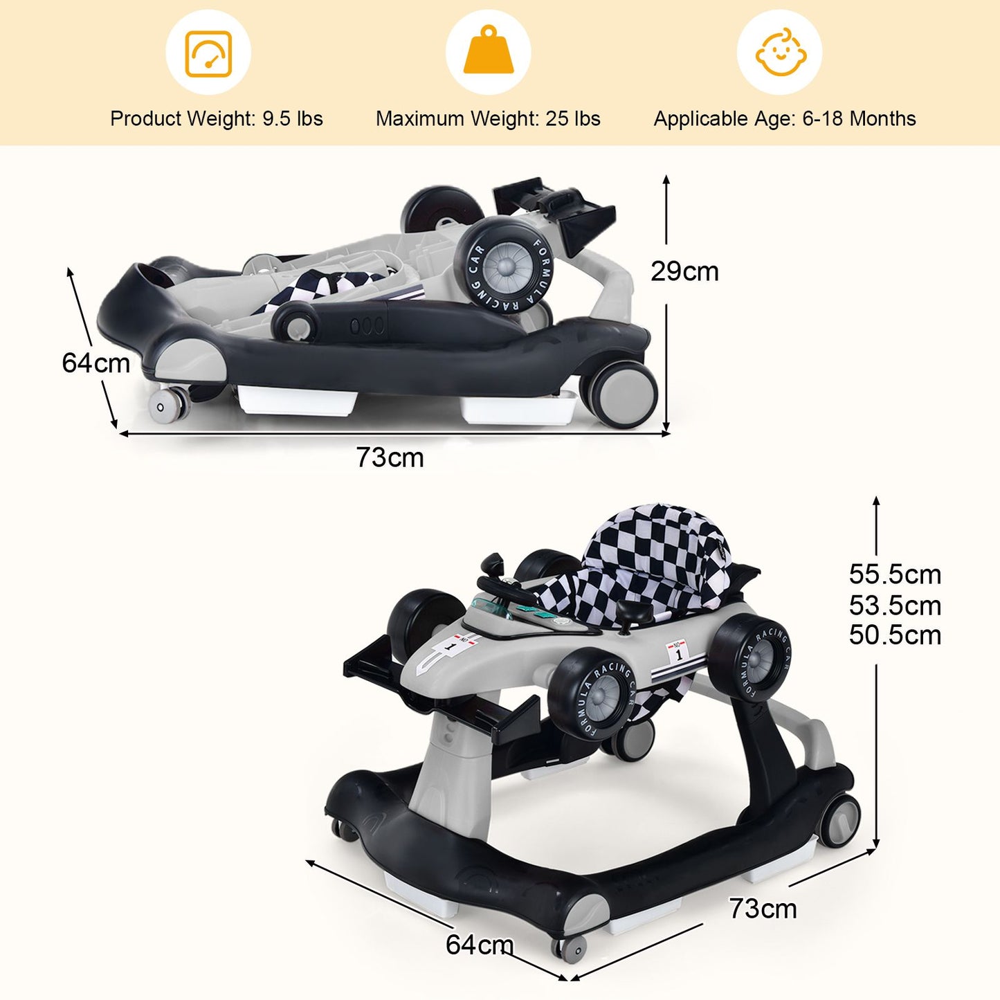 4-In-1 Baby Push Walker with Adjustable Height and Speed