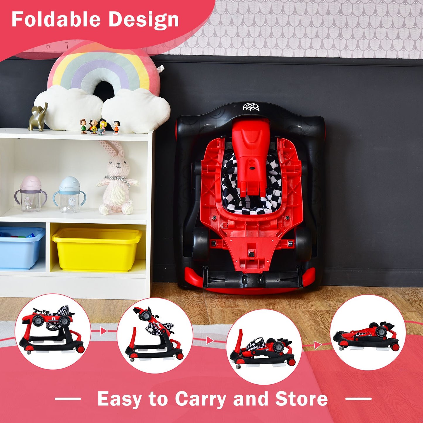 4-In-1 Baby Push Walker with Adjustable Height and Speed