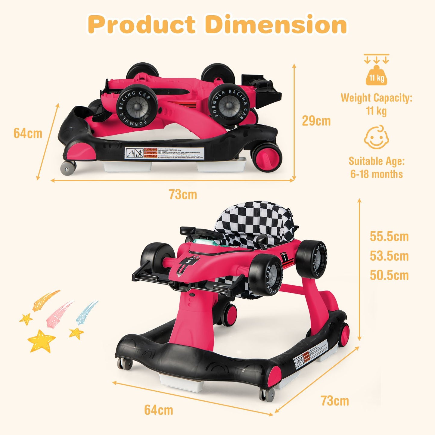 4-In-1 Baby Push Walker with Adjustable Height and Speed
