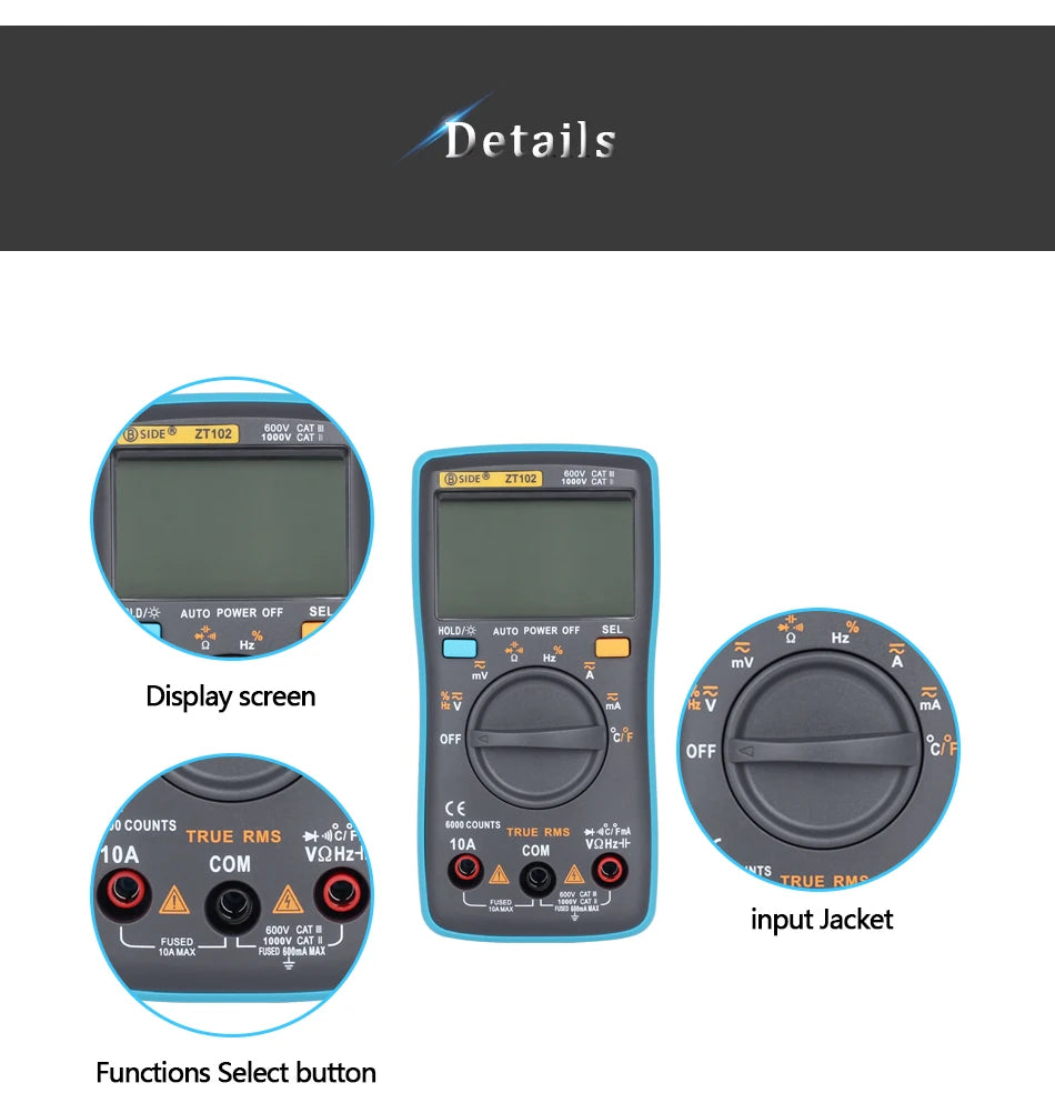 BSIDE Digital Multimeter Auto Range True RMS 8000 High precision Ammeter Voltmeter Smart Capacitor Temperature NCV Ohm Hz Tester