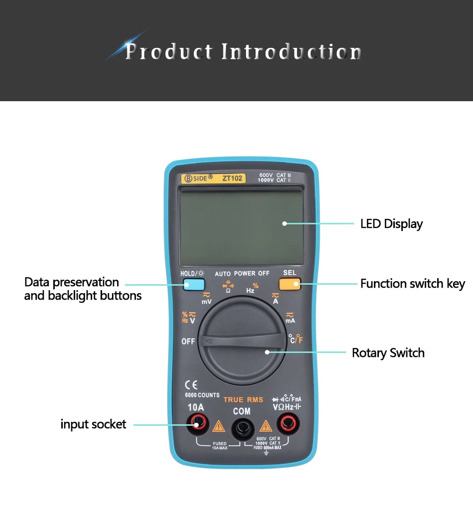 BSIDE Digital Multimeter Auto Range True RMS 8000 High precision Ammeter Voltmeter Smart Capacitor Temperature NCV Ohm Hz Tester
