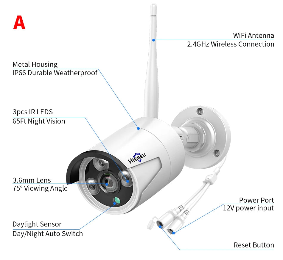 Hiseeu 5MP Security Wireless IP Camera for Wireless CCTV System 3MP 1080P WIFI Outdoor waterproof IP Camera View Eseecloud APP