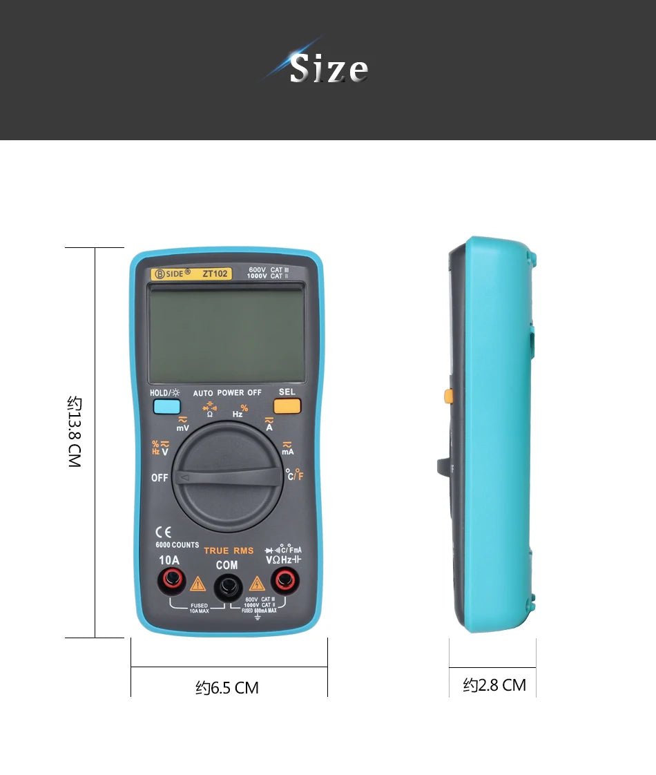 BSIDE Digital Multimeter Auto Range True RMS 8000 High precision Ammeter Voltmeter Smart Capacitor Temperature NCV Ohm Hz Tester