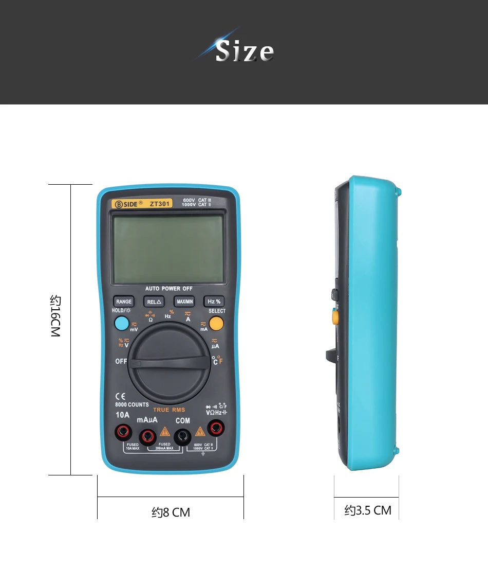 BSIDE Digital Multimeter Auto Range True RMS 8000 High precision Ammeter Voltmeter Smart Capacitor Temperature NCV Ohm Hz Tester