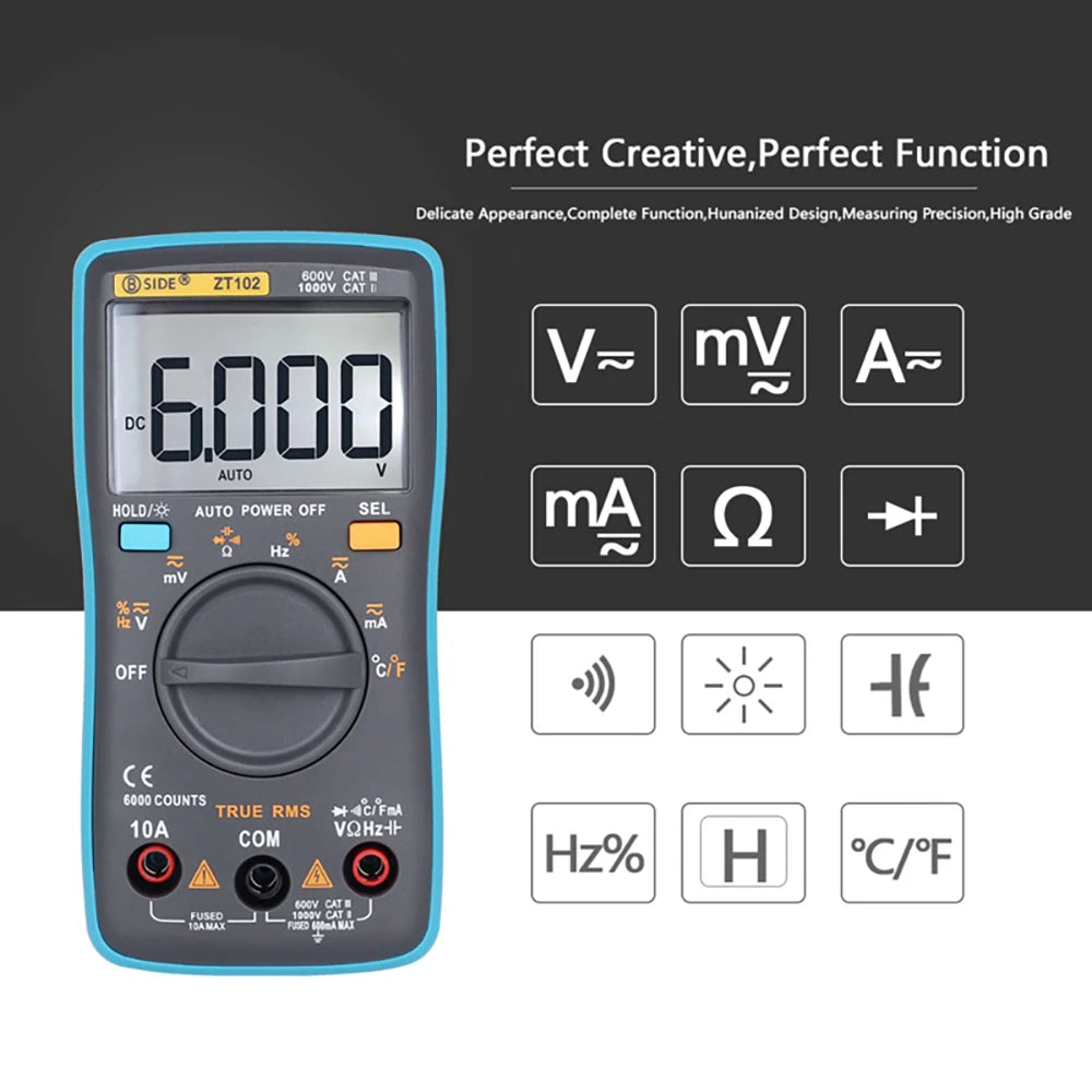 BSIDE Digital Multimeter Auto Range True RMS 8000 High precision Ammeter Voltmeter Smart Capacitor Temperature NCV Ohm Hz Tester