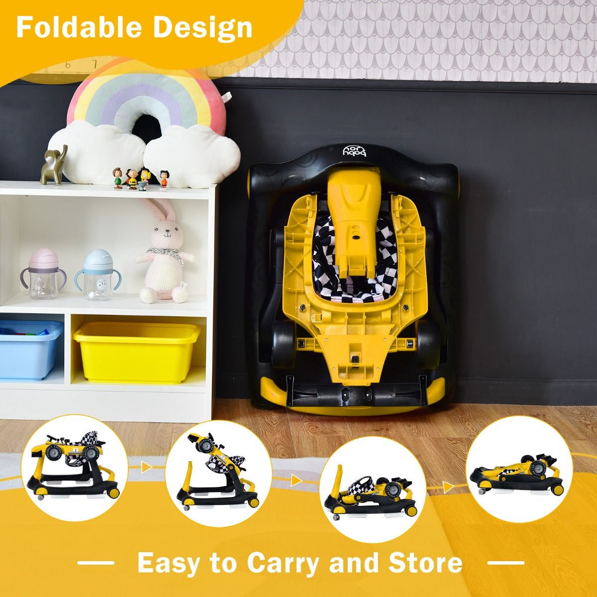 4-In-1 Baby Push Walker with Adjustable Height and Speed