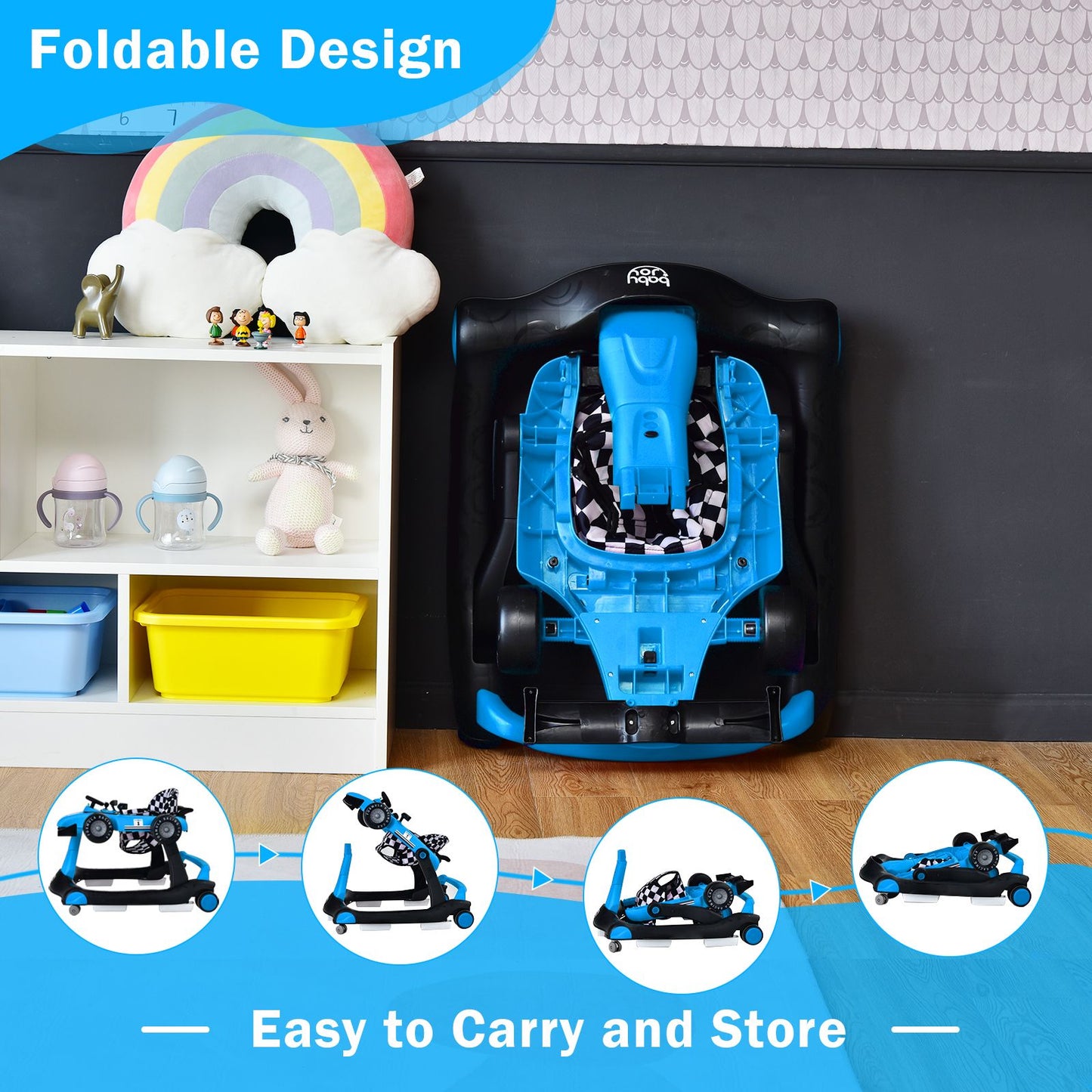 4-In-1 Baby Push Walker with Adjustable Height and Speed