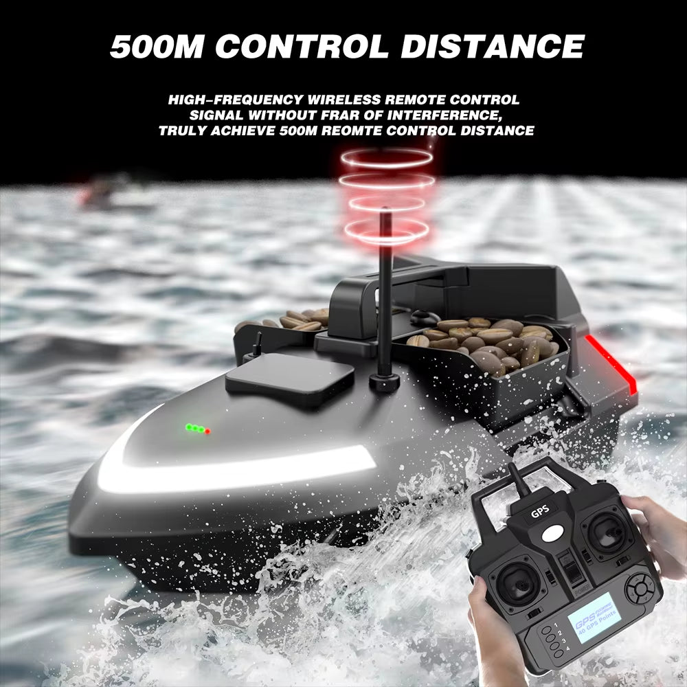 GPS Fishing Bait Boat 500M Remote Control Bait Boat Dual Motor Fish Finder 2KG Loading Support Automatic Cruise/Return/Route New