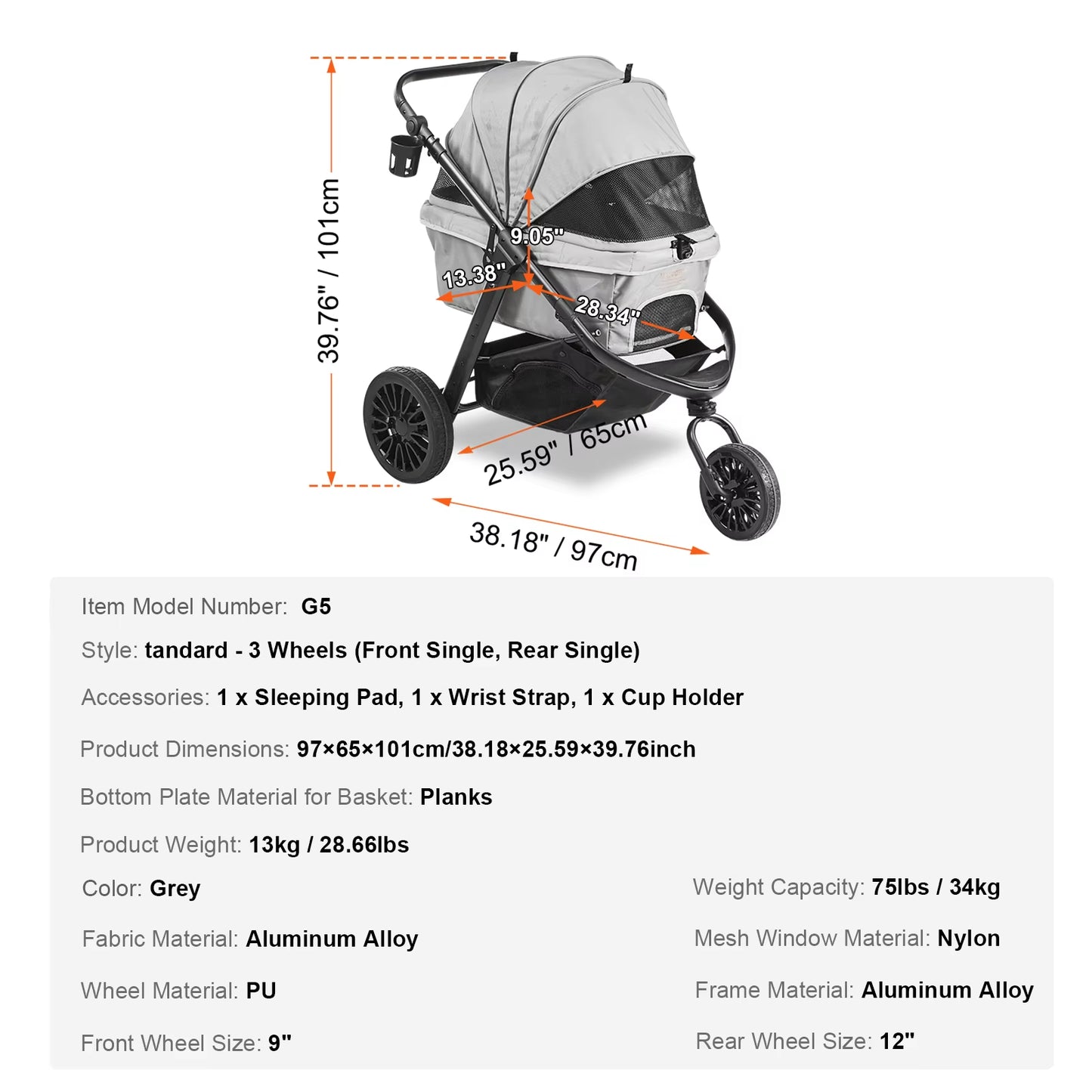 Pet Stroller Carrier Dog Cat Strollers Lightweight Travel Rotate with Brakes Pet Pad Cup Holder for Puppy Dog Accessories