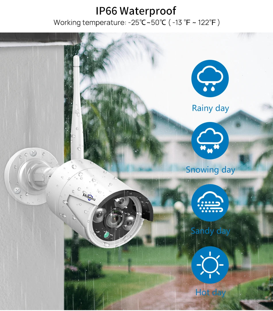Hiseeu 3/5MP Wireless Security Cameras Kit Outdoor Waterproof IP Camera Surveillance CCTV System Set with 10.1" Monitor 10CH NVR