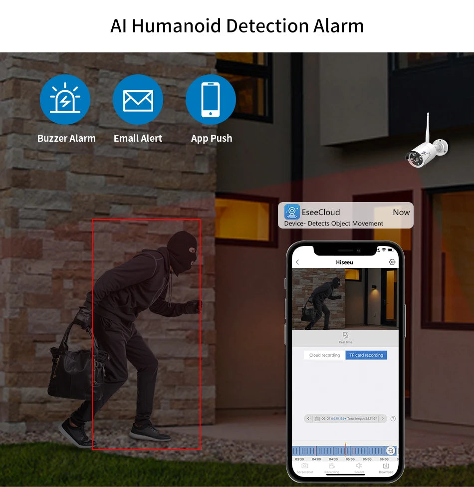Hiseeu 3/5MP Wireless Security Cameras Kit Outdoor Waterproof IP Camera Surveillance CCTV System Set with 10.1" Monitor 10CH NVR