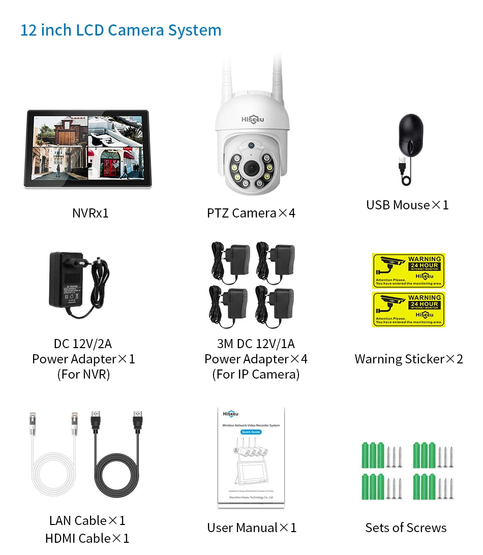 Hiseeu 3/5MP Wireless Security Cameras Kit Outdoor Waterproof IP Camera Surveillance CCTV System Set with 10.1" Monitor 10CH NVR
