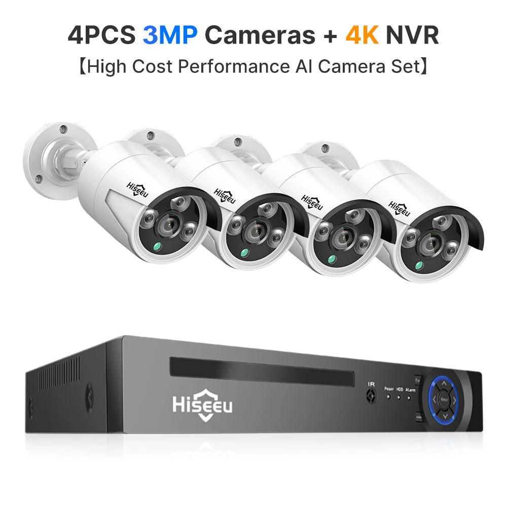 Hiseeu 5MP POE IP Camera System Set Waterproof AI Human Motion Detection 8CH NVR H.265 Wired CCTV Surveillance Camera Kit