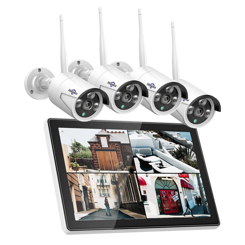 Hiseeu 3/5MP Wireless Security Cameras Kit Outdoor Waterproof IP Camera Surveillance CCTV System Set with 10.1" Monitor 10CH NVR