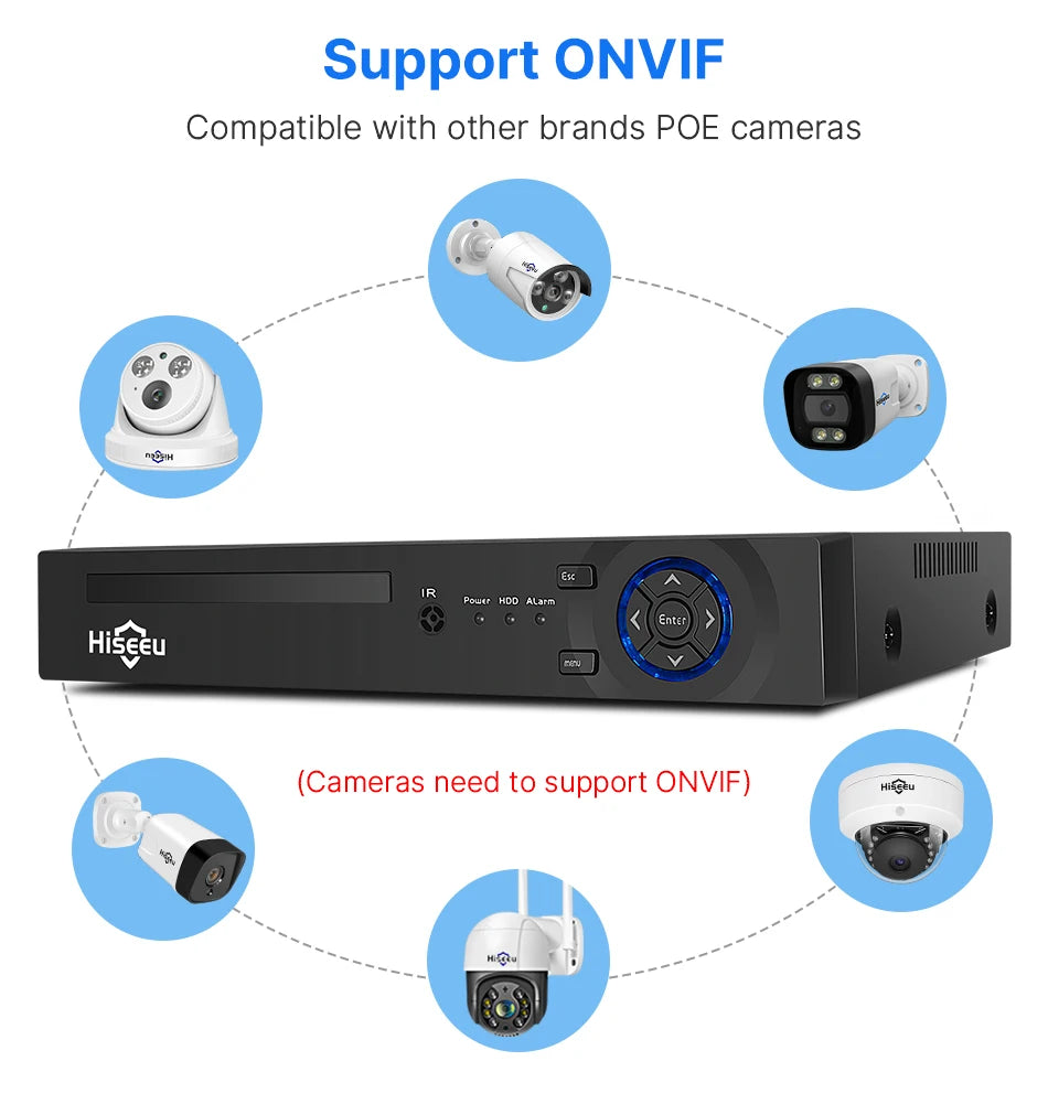Hiseeu 5MP POE IP Camera System Set Waterproof AI Human Motion Detection 8CH NVR H.265 Wired CCTV Surveillance Camera Kit