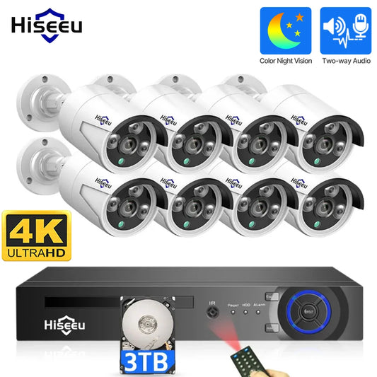 Hiseeu 5MP POE IP Camera System Set Waterproof AI Human Motion Detection 8CH NVR H.265 Wired CCTV Surveillance Camera Kit