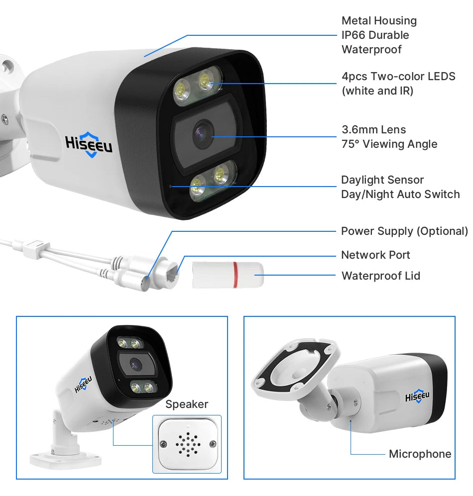 Hiseeu 5MP POE IP Camera System Set Waterproof AI Human Motion Detection 8CH NVR H.265 Wired CCTV Surveillance Camera Kit