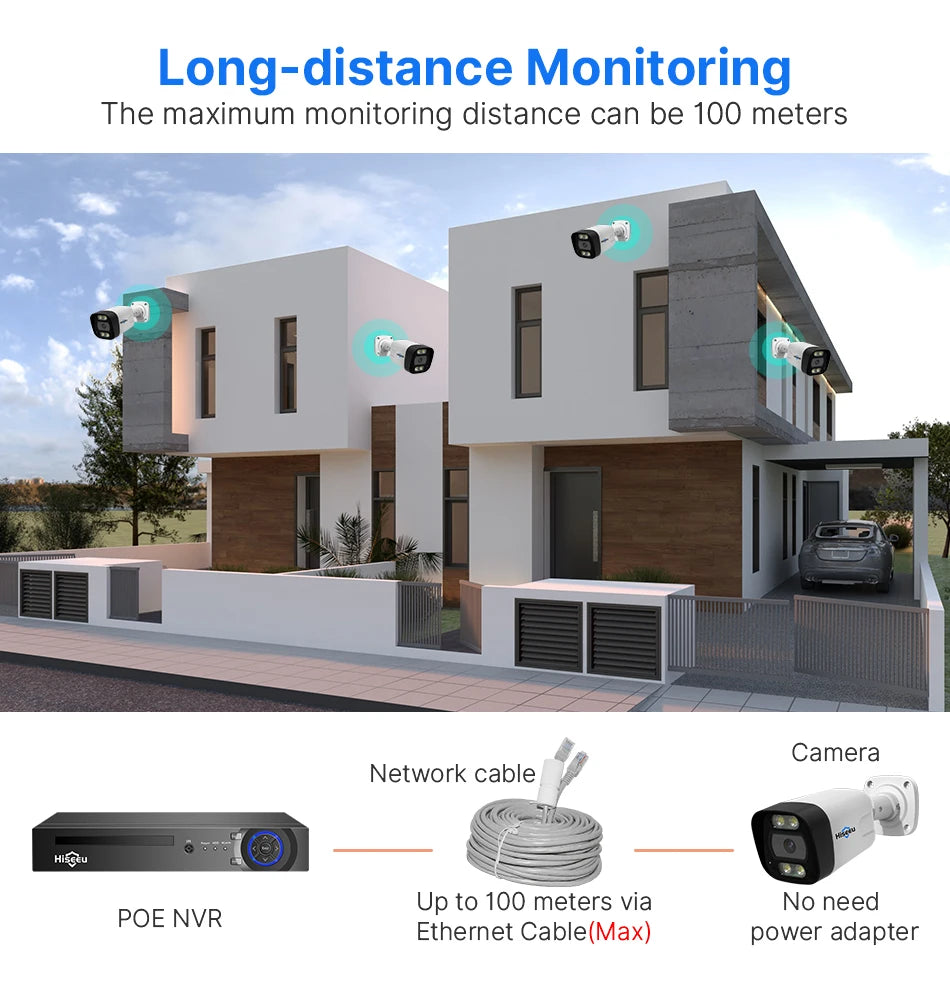 Hiseeu 5MP POE IP Camera System Set Waterproof AI Human Motion Detection 8CH NVR H.265 Wired CCTV Surveillance Camera Kit