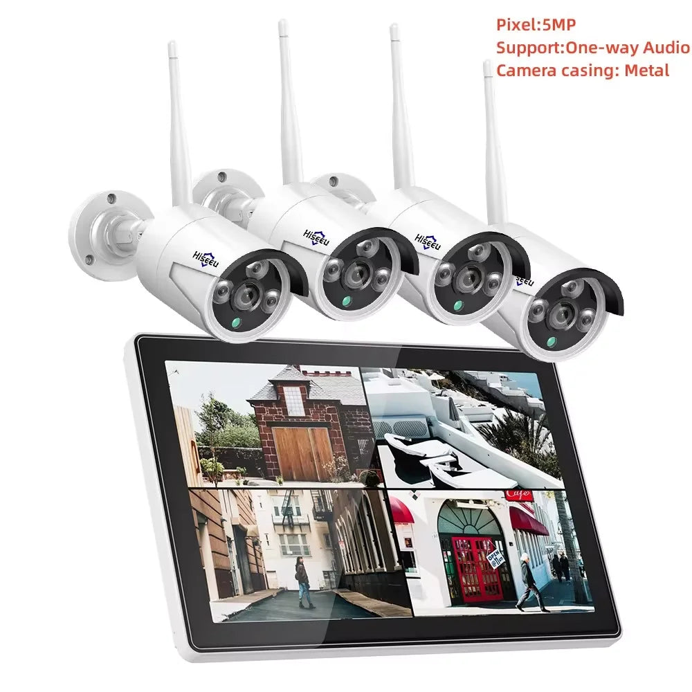 Hiseeu 3/5MP Wireless Security Cameras Kit Outdoor Waterproof IP Camera Surveillance CCTV System Set with 10.1" Monitor 10CH NVR