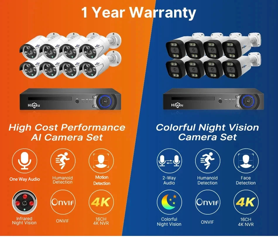 Hiseeu 5MP POE IP Camera System Set Waterproof AI Human Motion Detection 8CH NVR H.265 Wired CCTV Surveillance Camera Kit