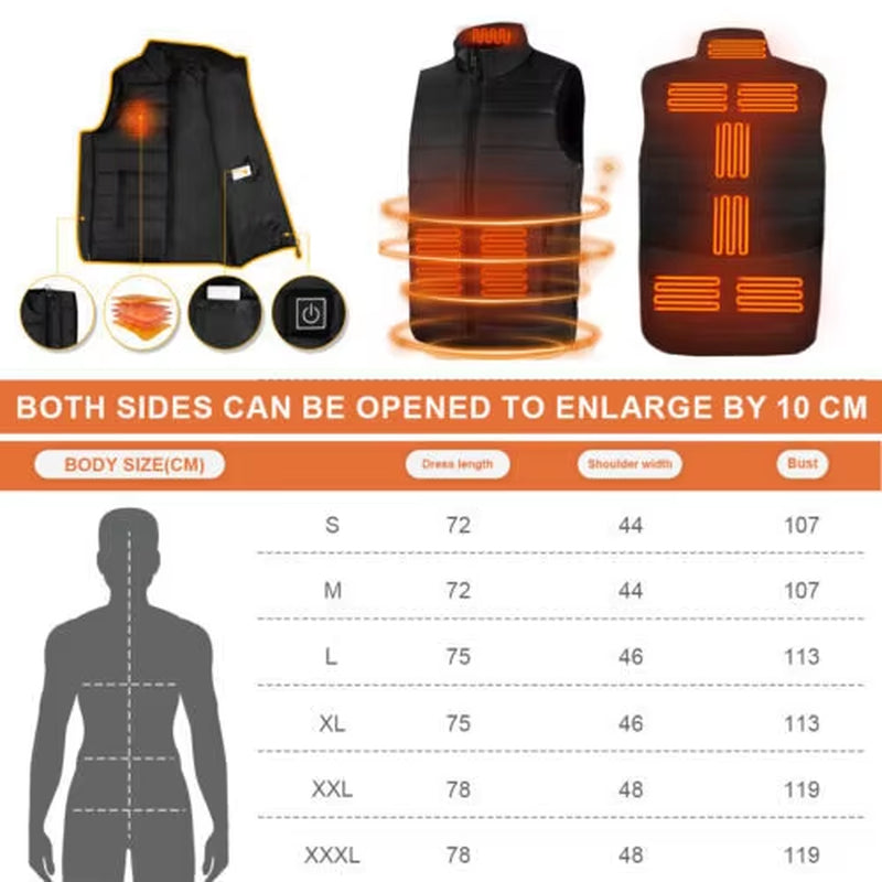 Electric Heated Vest Gilet Winter Body Warmer Heating Warm up Thermal Jacket Men