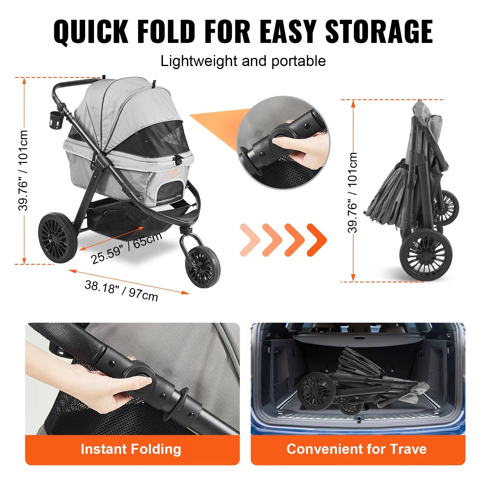 Pet Stroller Carrier Dog Cat Strollers Lightweight Travel Rotate with Brakes Pet Pad Cup Holder for Puppy Dog Accessories
